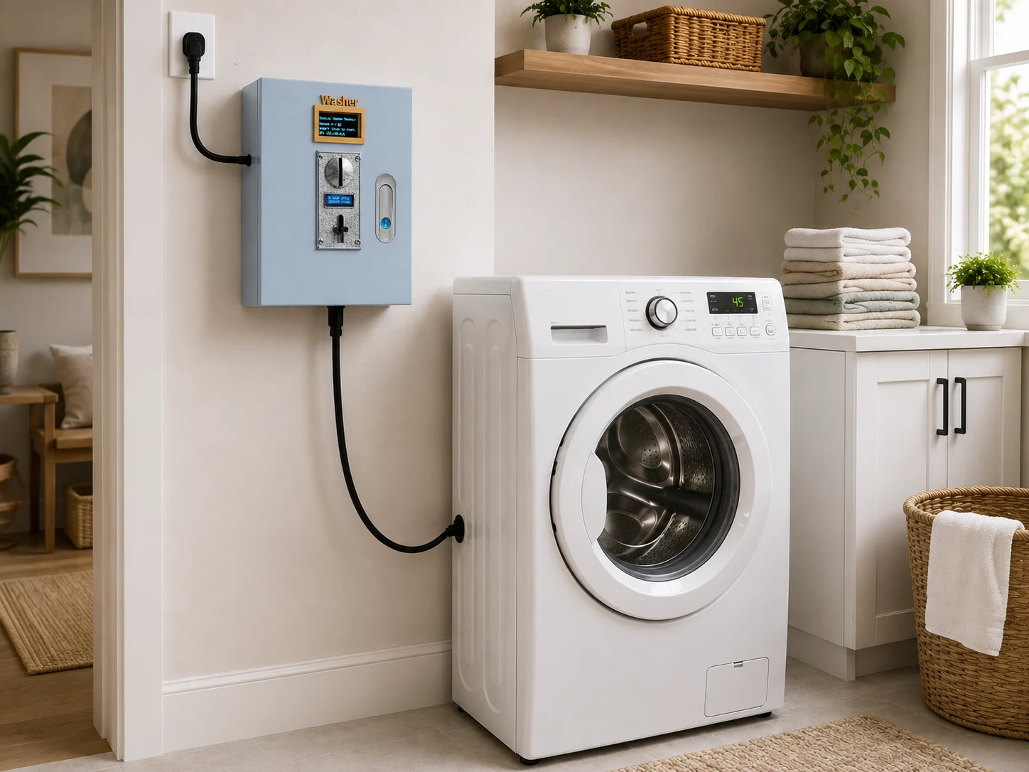 Kit de caja de monedas Laundry Smart – Kit para lavadora con Wi-Fi y pantalla OLED (120 V) - Imagen 2