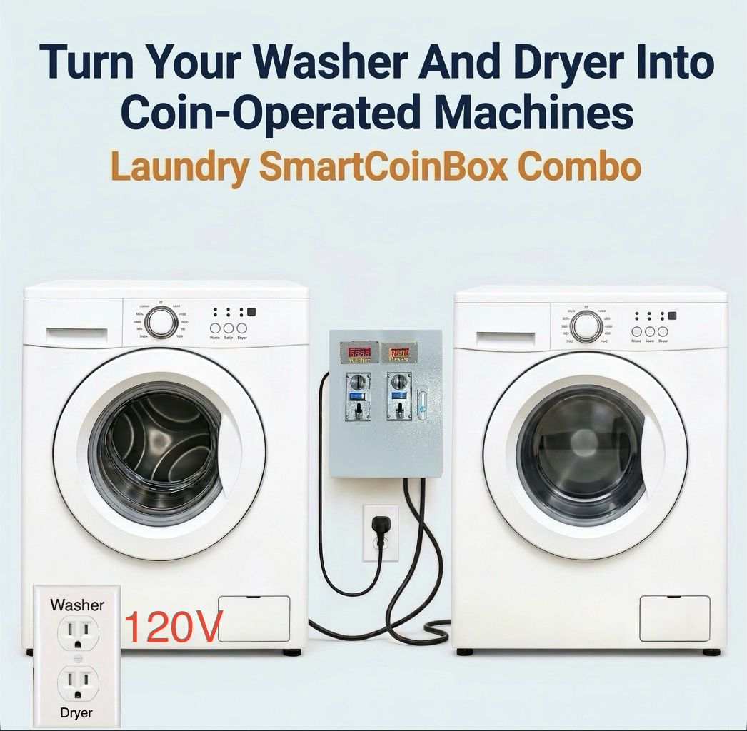 Smart Coin Box Kit – Convert Home Washer and Gas Dryer to Coin-Operated Laundry (120V)